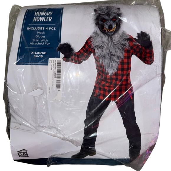 Boy's Hungry Howler Costume werewolf kids XL 14-16 mask shirt gloves dress up - Picture 2 of 3